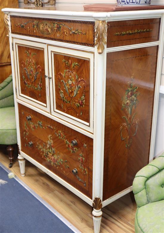 An early 20th century painted satinwood side cabinet W.102cm